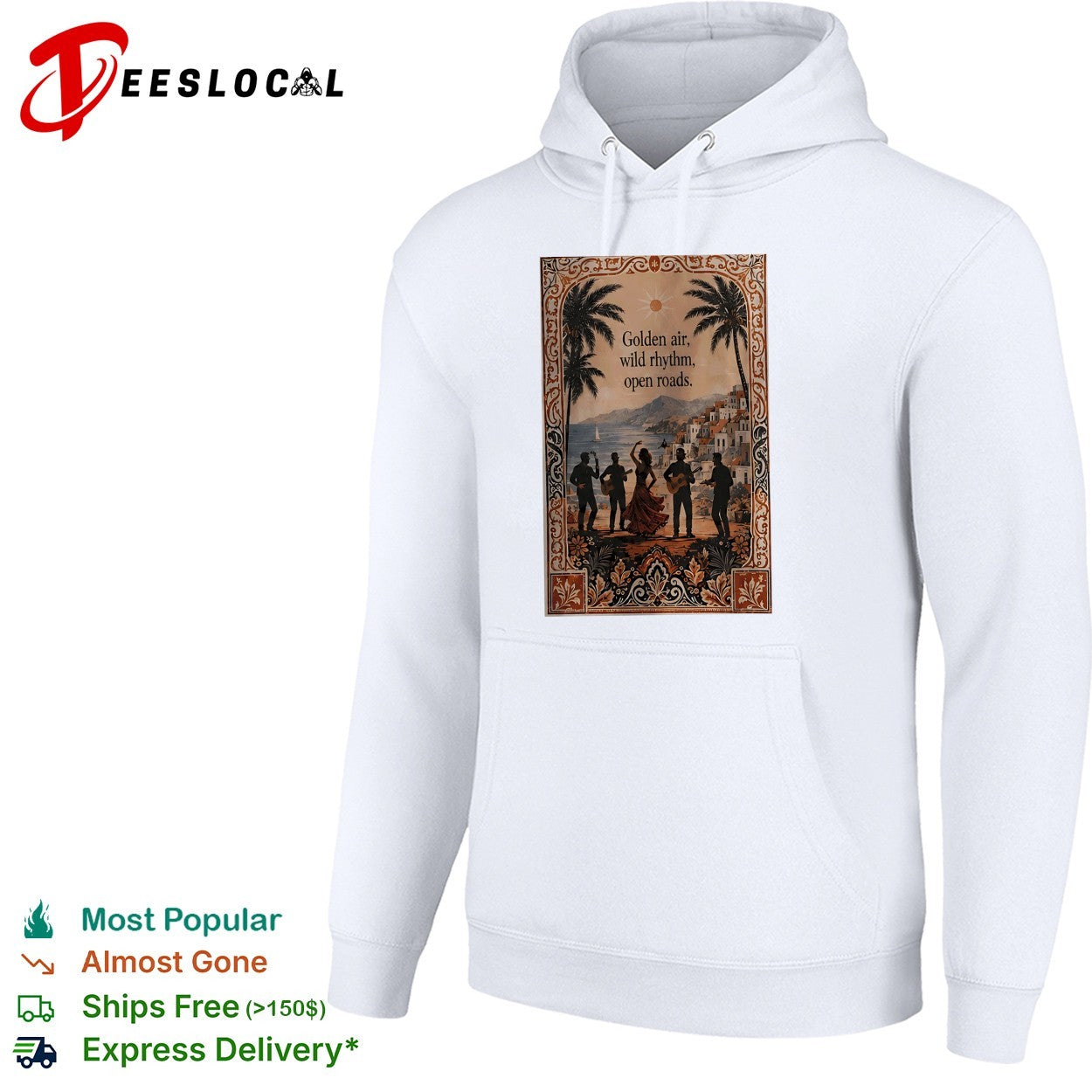 Golden air wild rhythm open roads flamenco dancers coastal village shirt