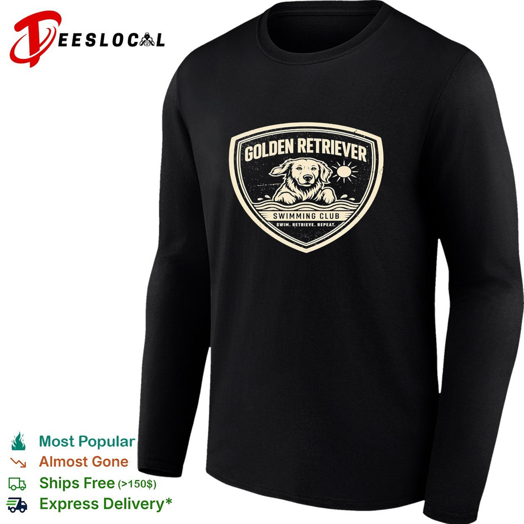 Golden retriever swimming club swim retrieve repeat badge shirt