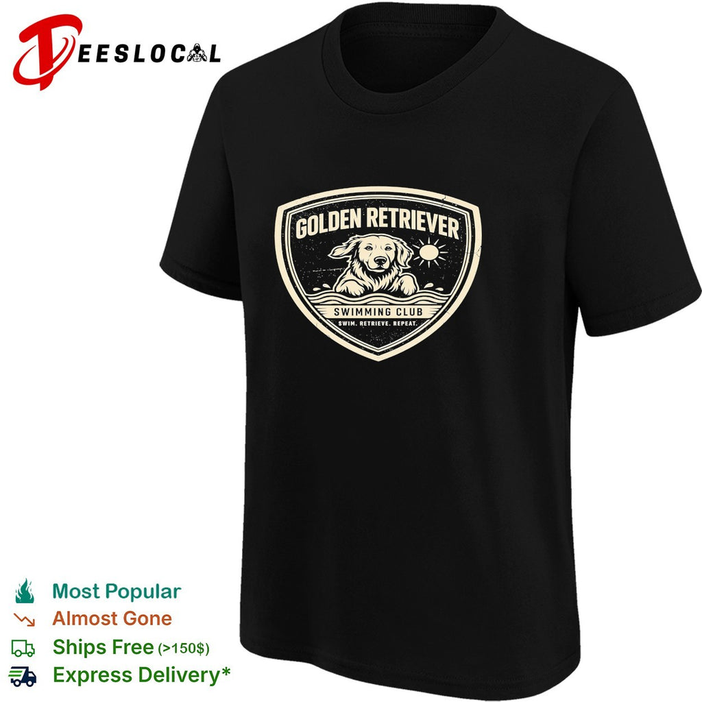 Golden retriever swimming club swim retrieve repeat badge shirt