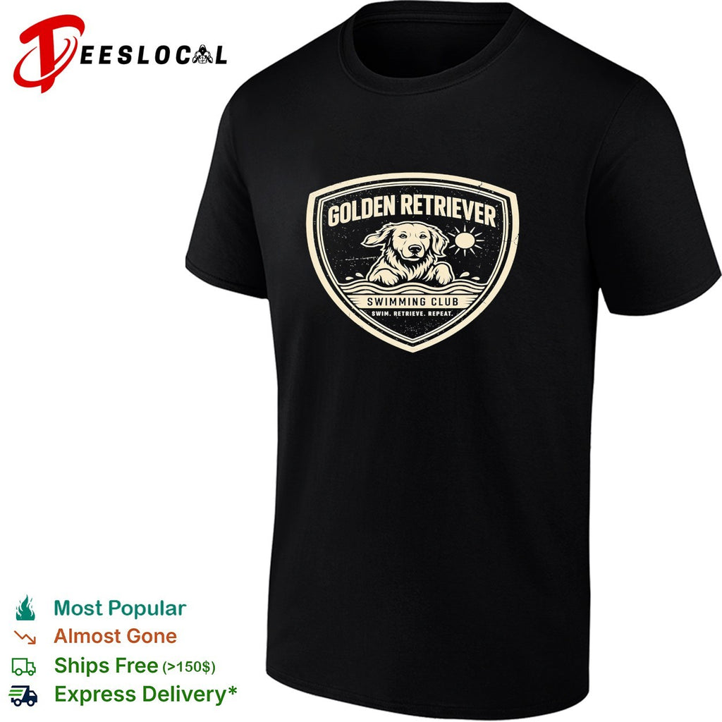 Golden retriever swimming club swim retrieve repeat badge shirt
