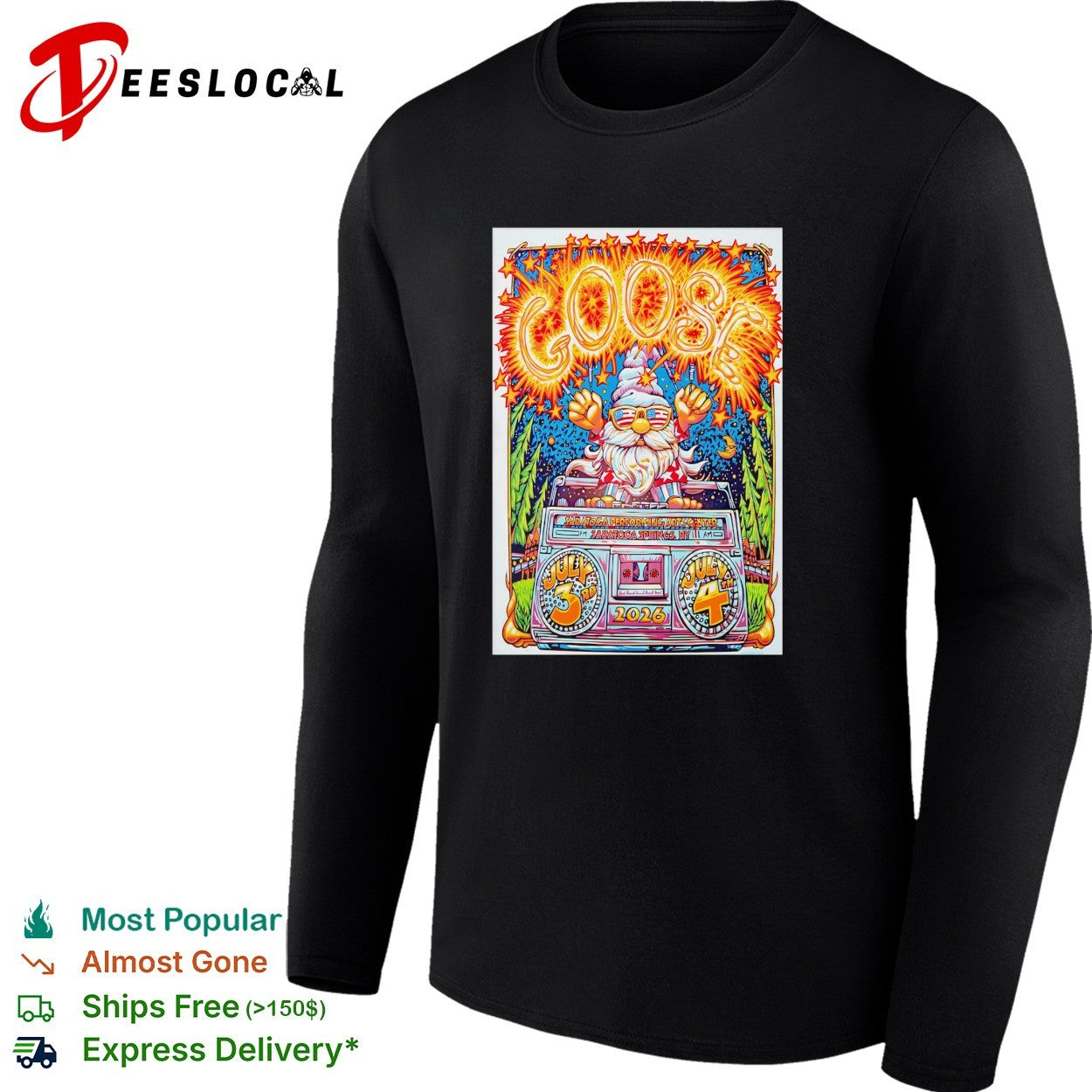 Goose Saratoga Performing Arts Center July 3rd and 4th 2026 gnome fireworks boombox shirt