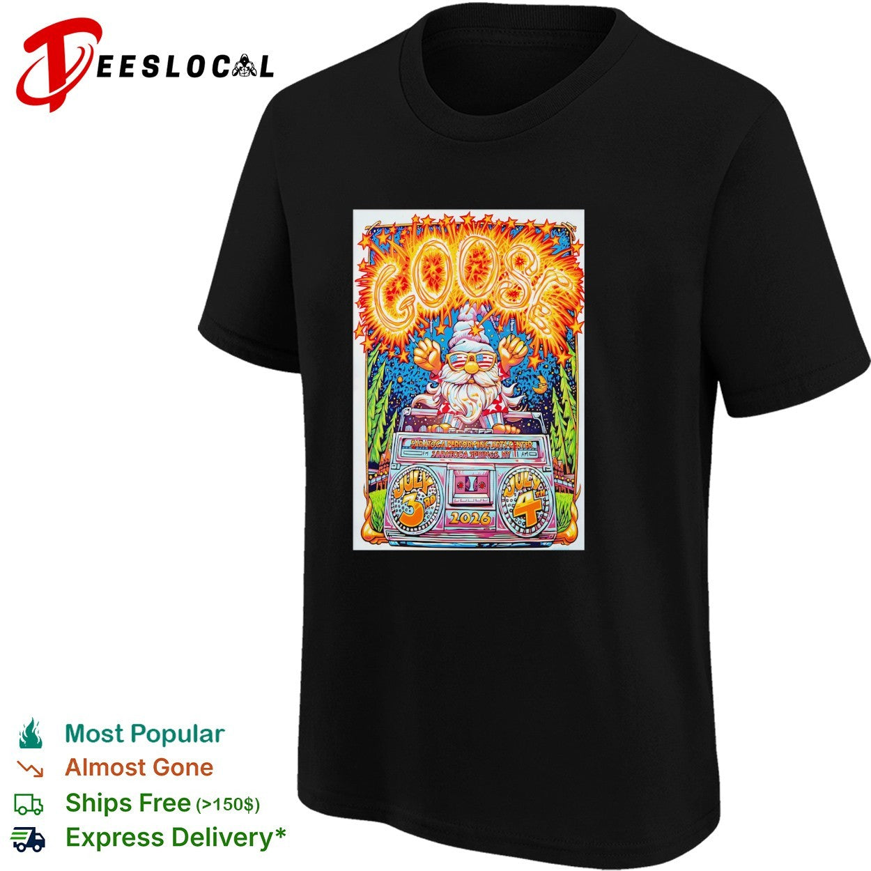 Goose Saratoga Performing Arts Center July 3rd and 4th 2026 gnome fireworks boombox shirt