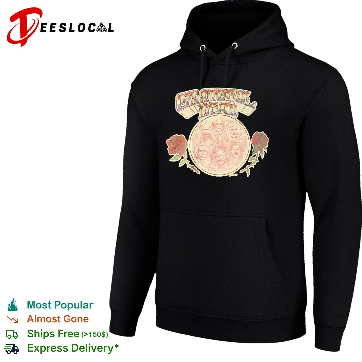 Grateful Dead band members portrait vintage rose shirt