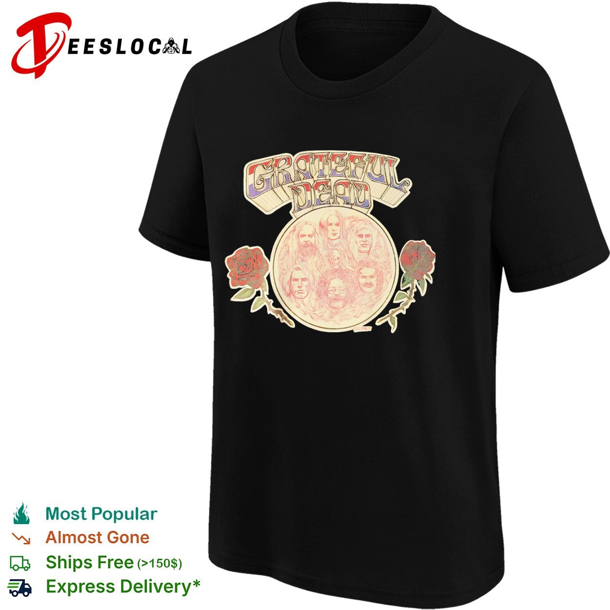 Grateful Dead band members portrait vintage rose shirt