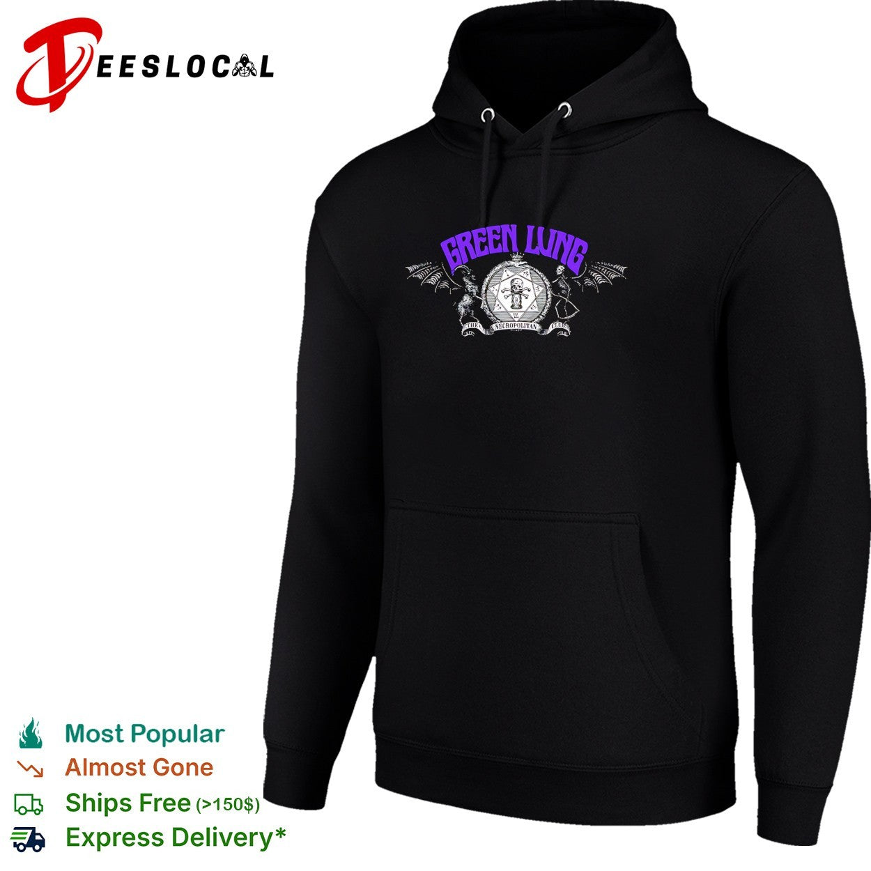 Green Lung The Necropolitan Club bat wings skull crossbones crest shirt