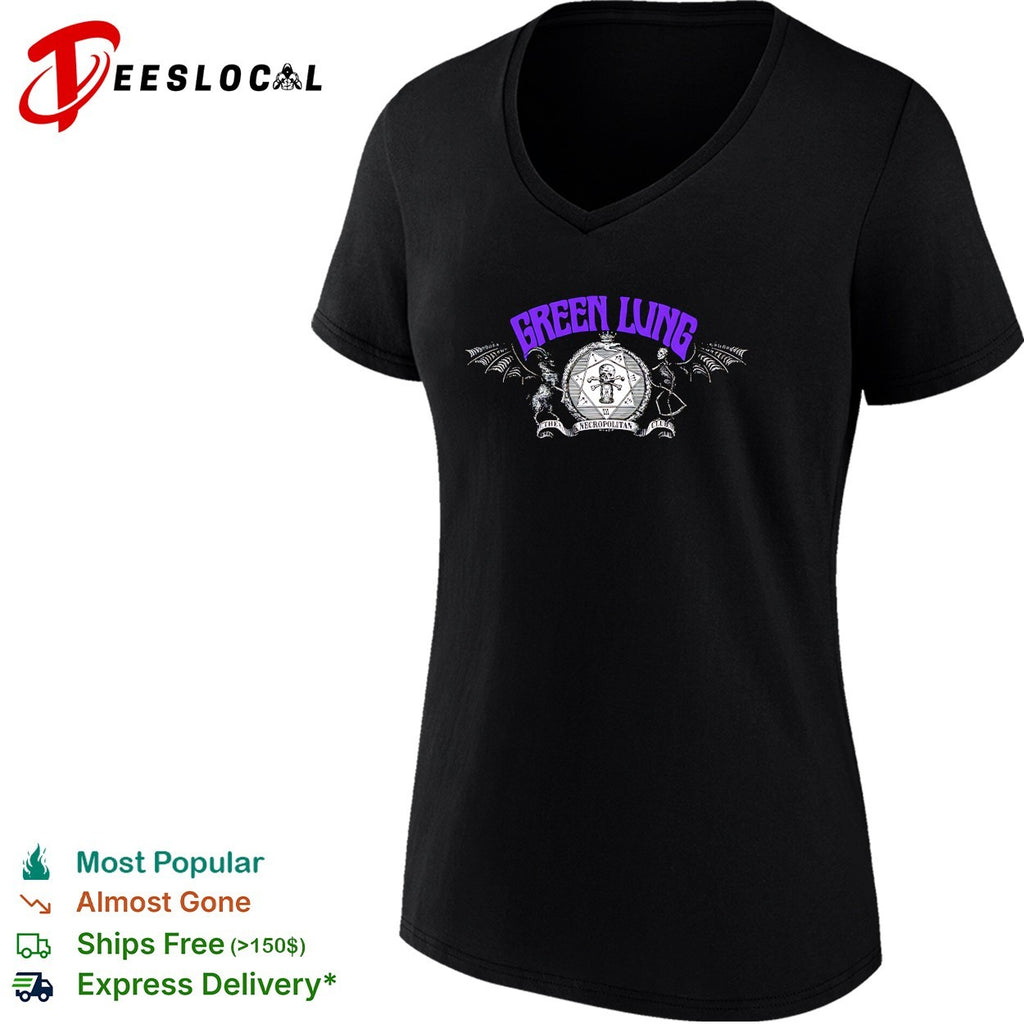 Green Lung The Necropolitan Club bat wings skull crossbones crest shirt