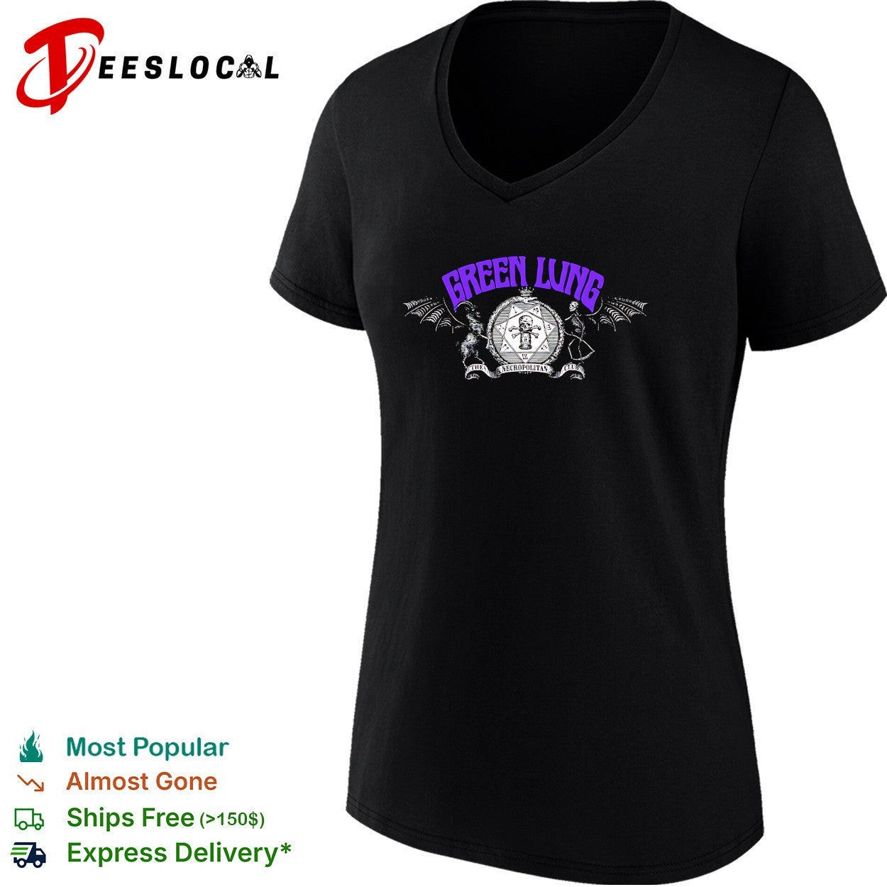 Green Lung The Necropolitan Club bat wings skull crossbones crest shirt
