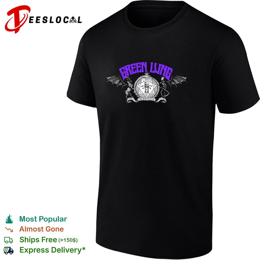 Green Lung The Necropolitan Club bat wings skull crossbones crest shirt