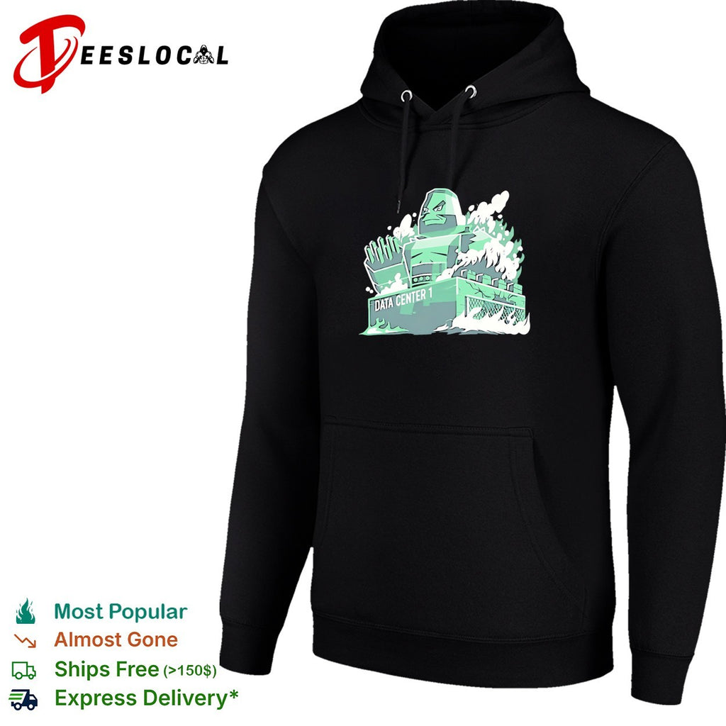 Green monster destroying data center building shirt