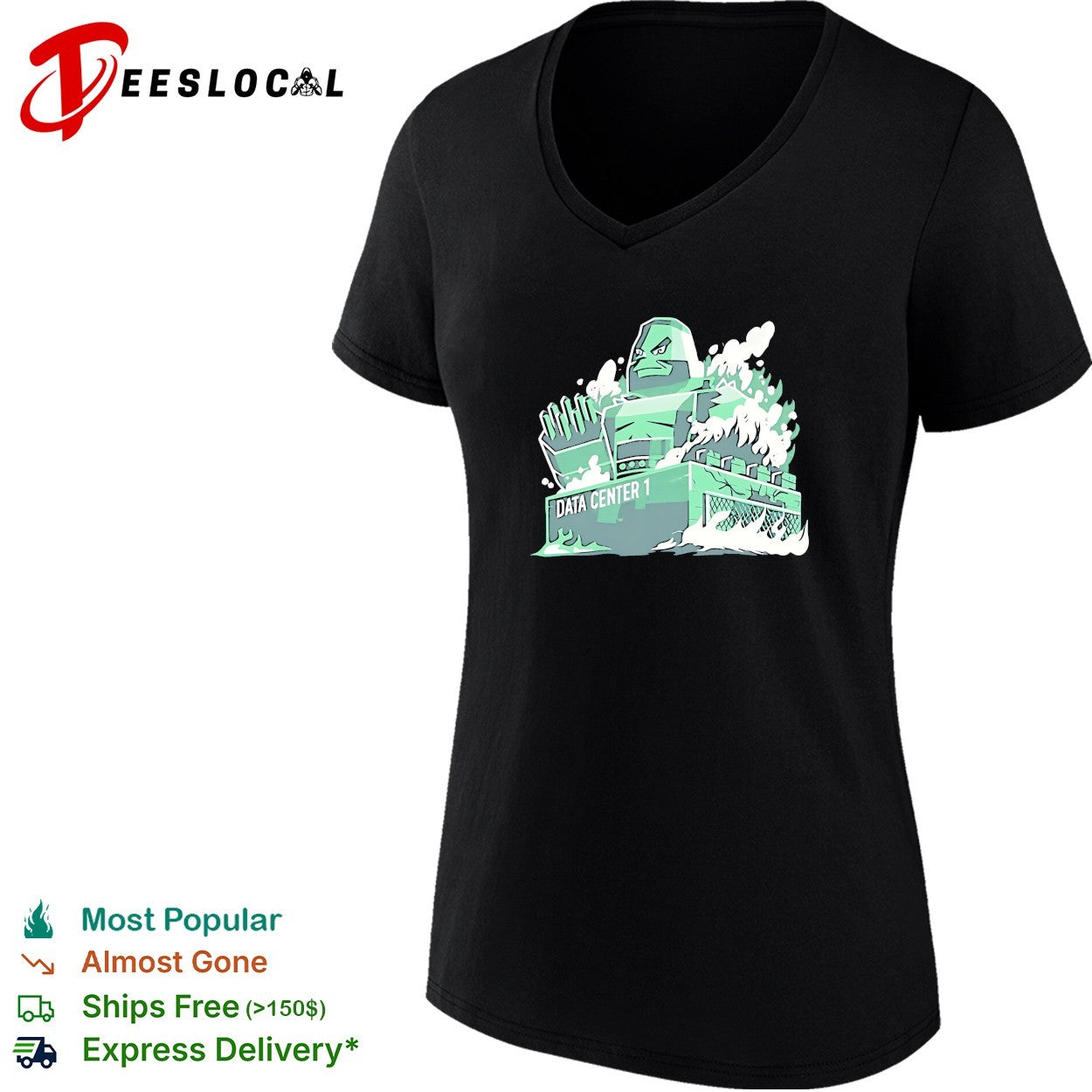 Green monster destroying data center building shirt