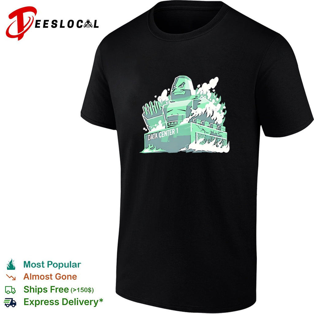 Green monster destroying data center building shirt