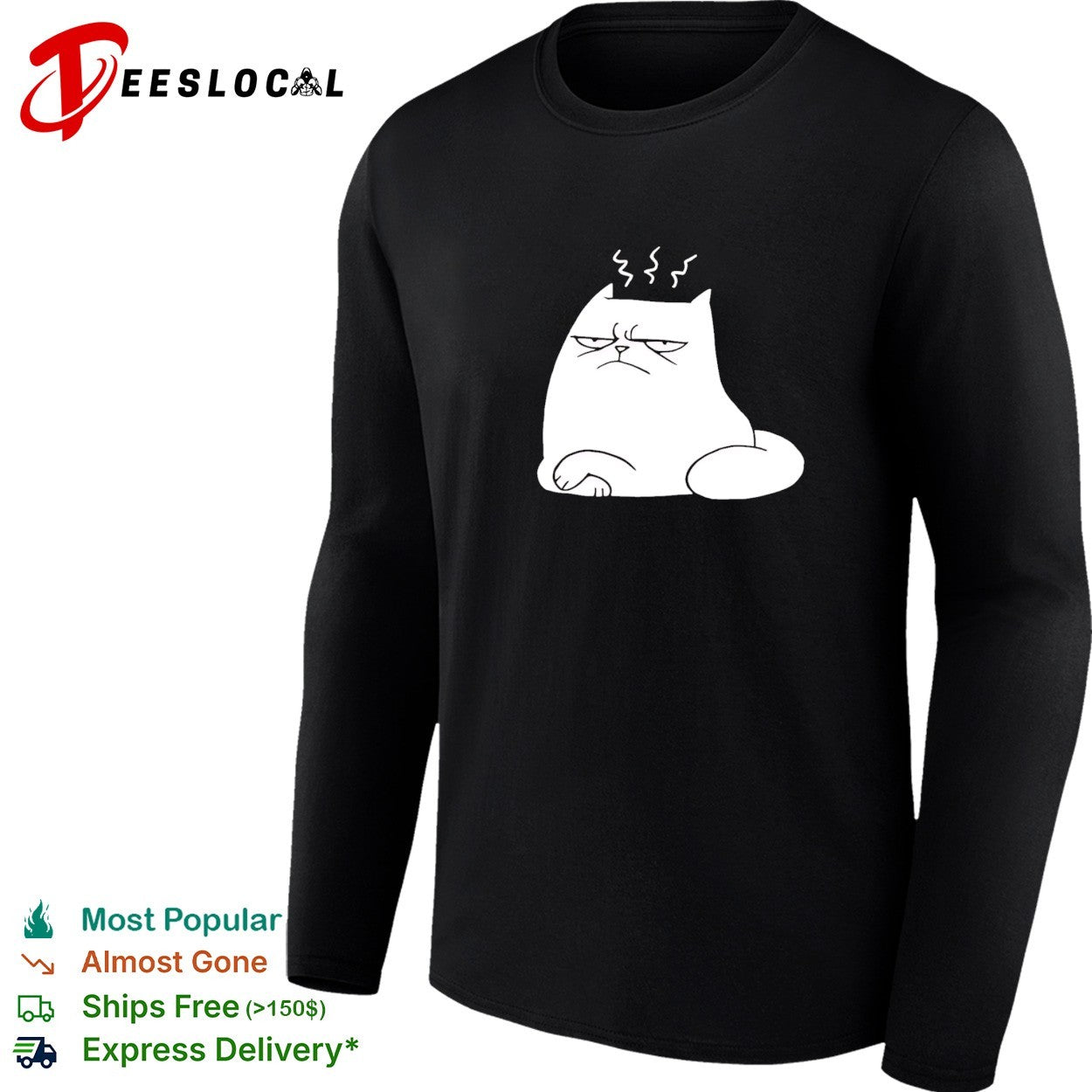 Grumpy cat sitting steaming head annoyed shirt