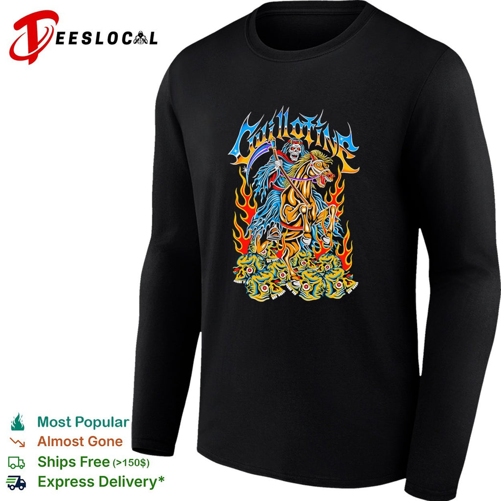 Guillotine Grim Reaper Horse Skull Fire Heavy Metal Band Music Concert shirt
