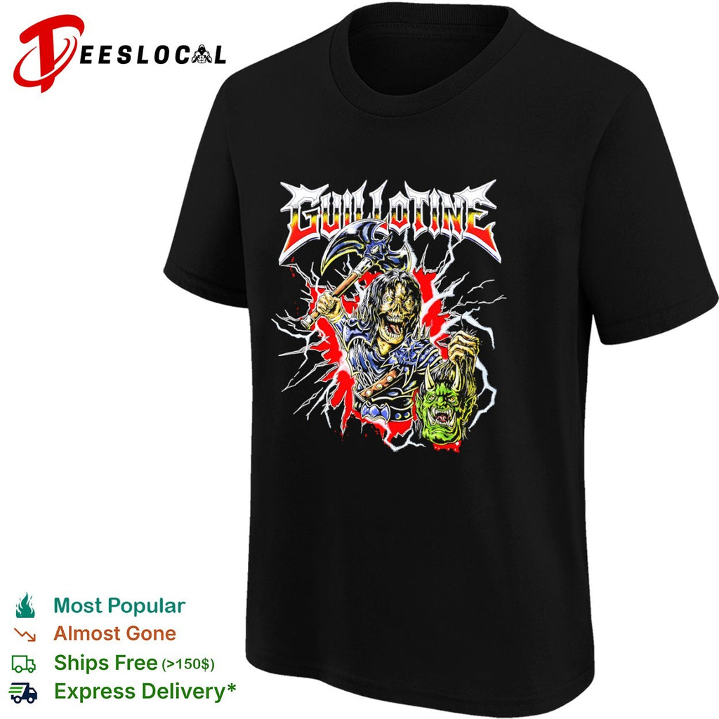 Guillotine Heavy Metal Skeleton Warrior with Orc Head Fantasy shirt