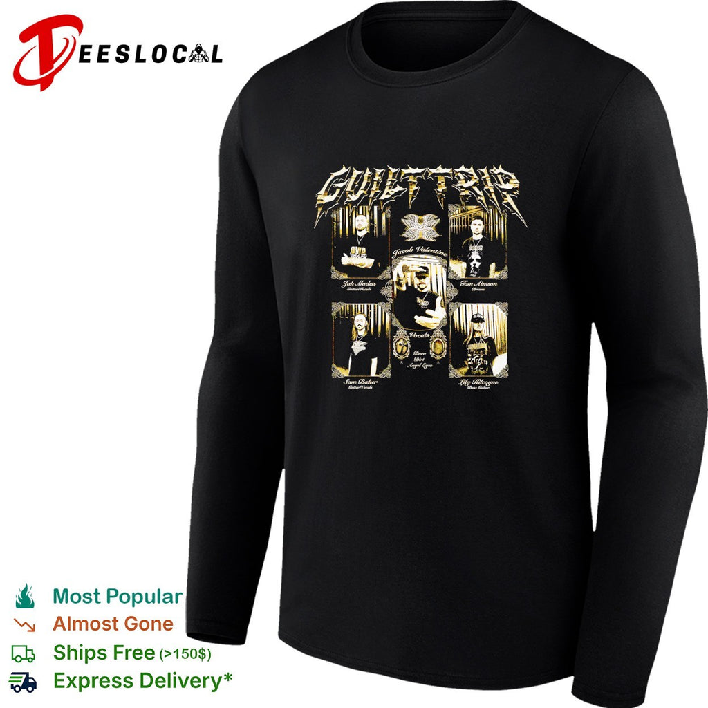 Guilt Trip band members portraits Burn Dirt Angel Eyes shirt