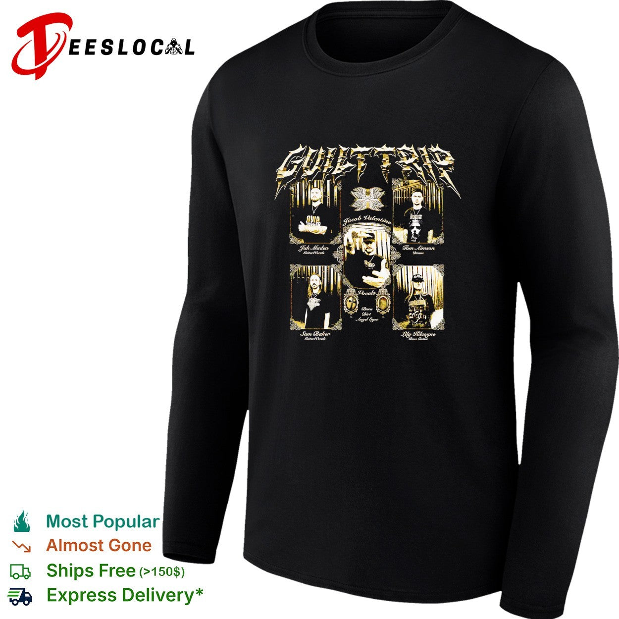 Guilt Trip band members portraits Burn Dirt Angel Eyes shirt