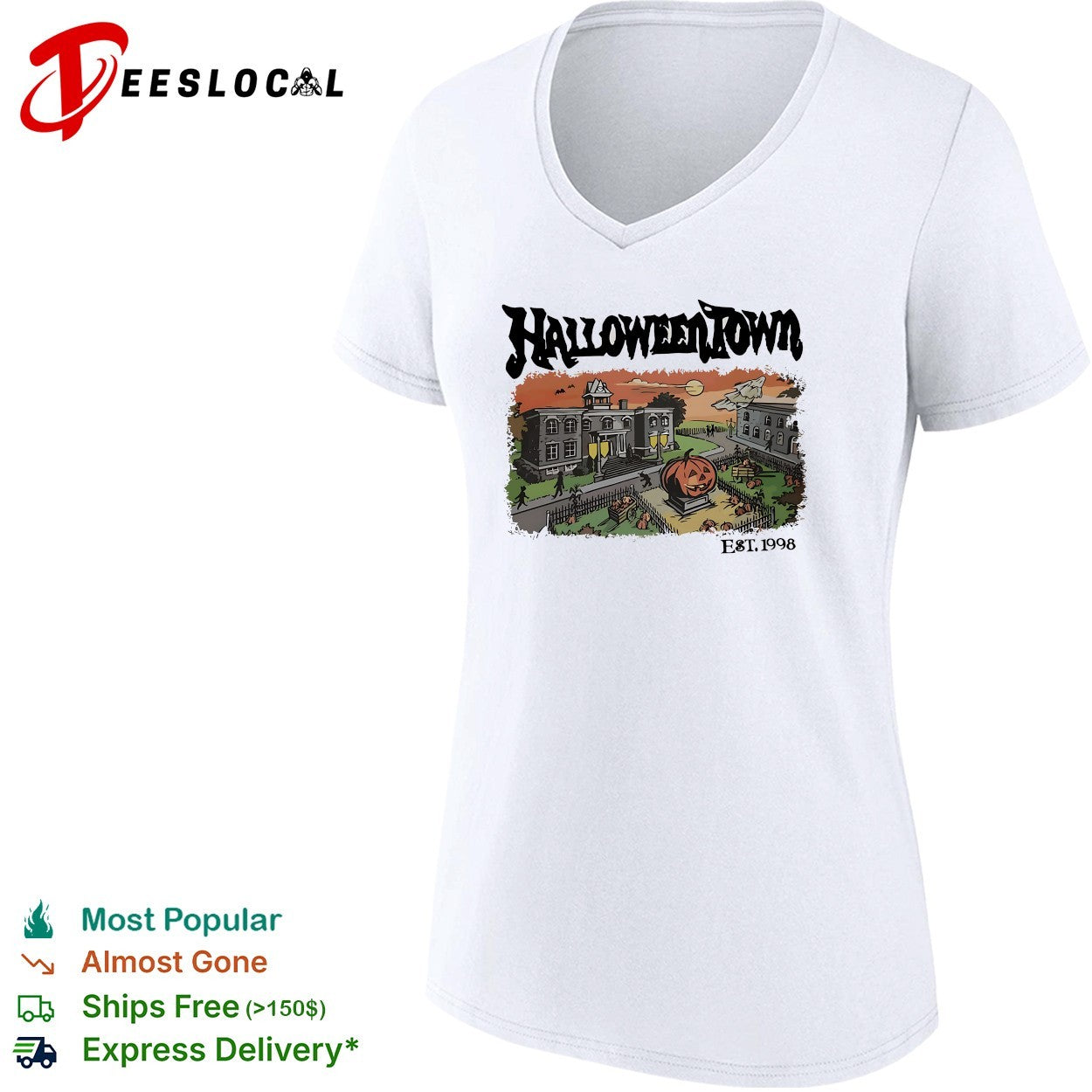 Halloweentown Est 1998 haunted mansion pumpkin town scene shirt