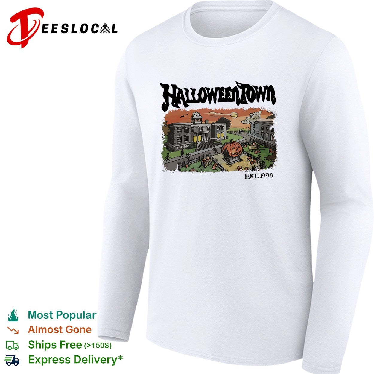 Halloweentown Est 1998 haunted mansion pumpkin town scene shirt