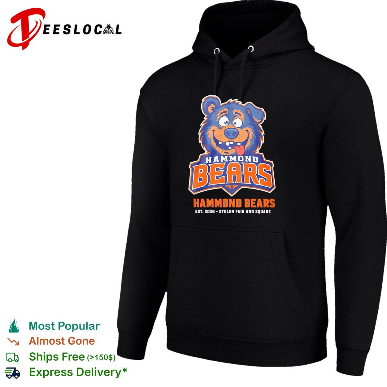 Hammond Bears smiling cartoon bear with tongue out stolen fair and square 2026 shirt