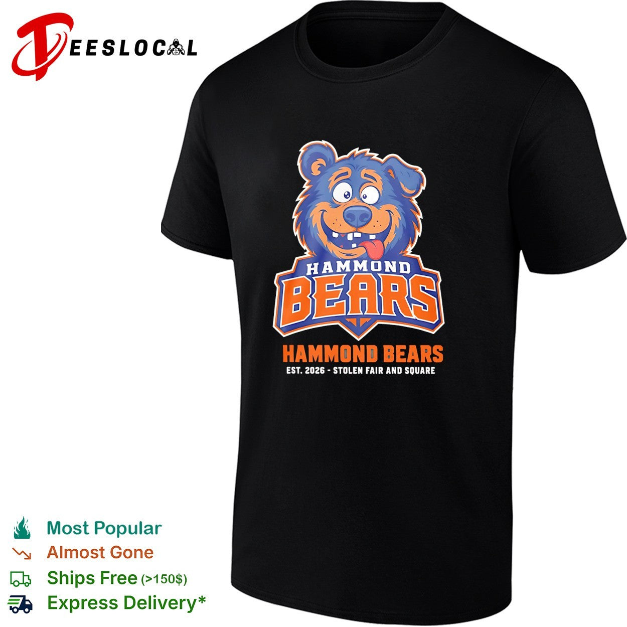 Hammond Bears smiling cartoon bear with tongue out stolen fair and square 2026 shirt
