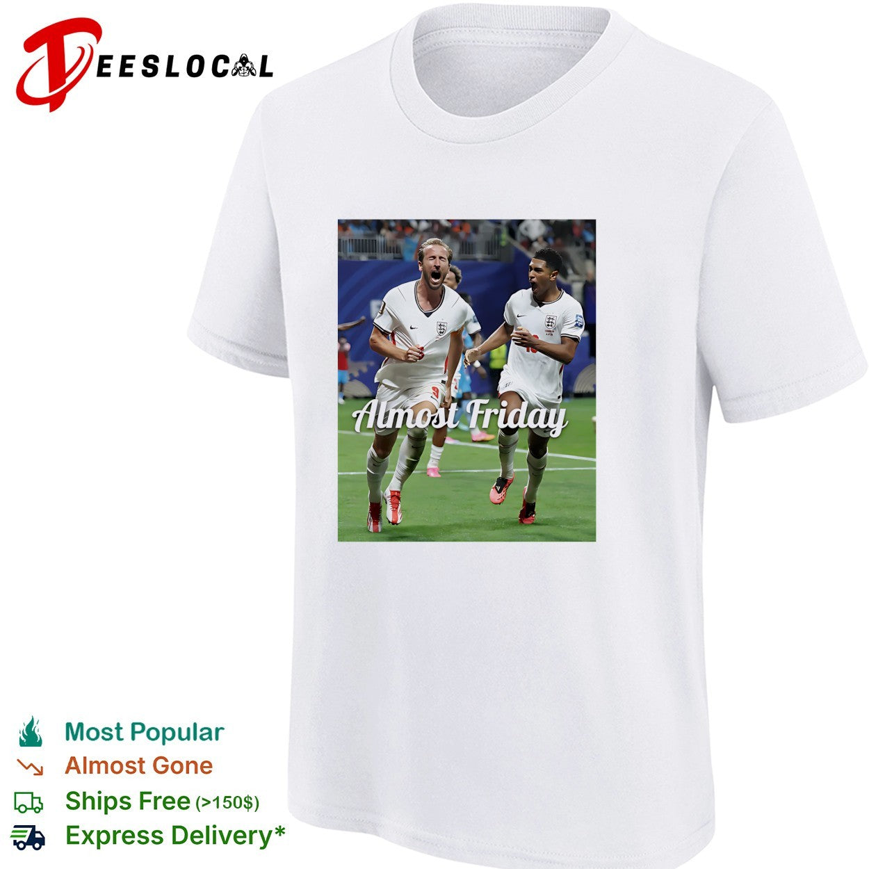 Harry Kane and Jude Bellingham England celebrating Almost Friday football shirt