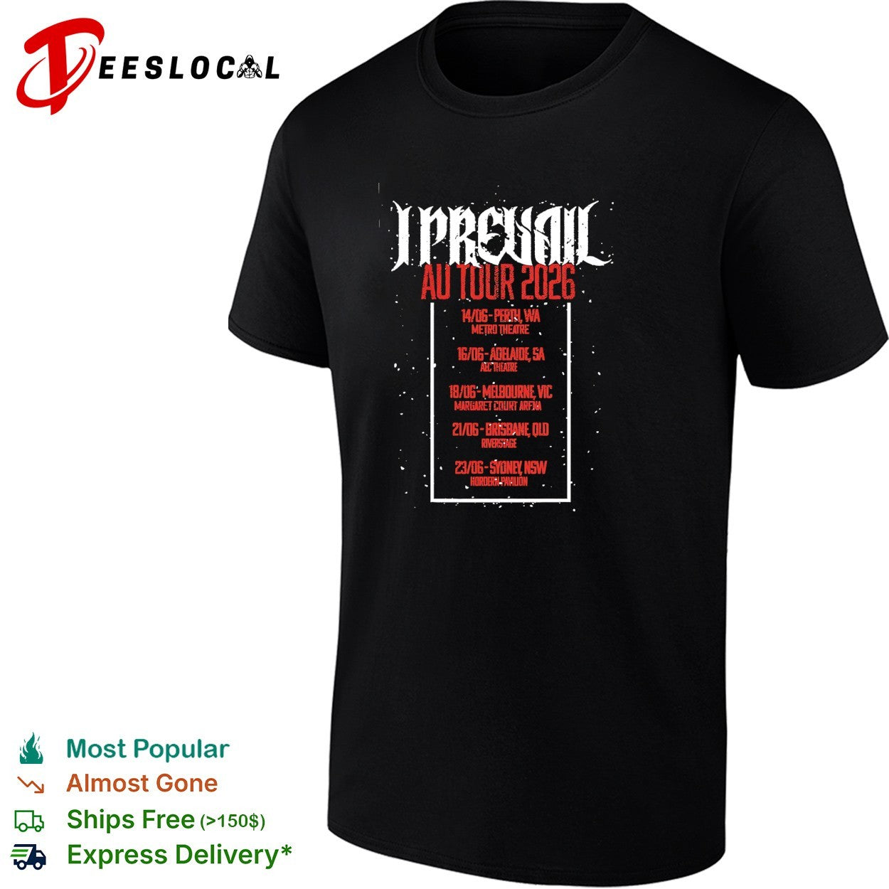 I Prevail AU Tour 2026 Perth Adelaide Melbourne Brisbane Sydney tour dates shirt