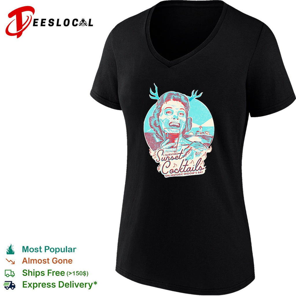 I Survived Sunset Cocktails on Historic Widows Bay Antler Skull shirt