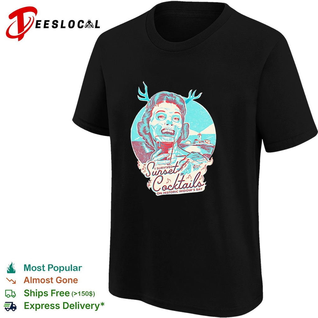 I Survived Sunset Cocktails on Historic Widows Bay Antler Skull shirt