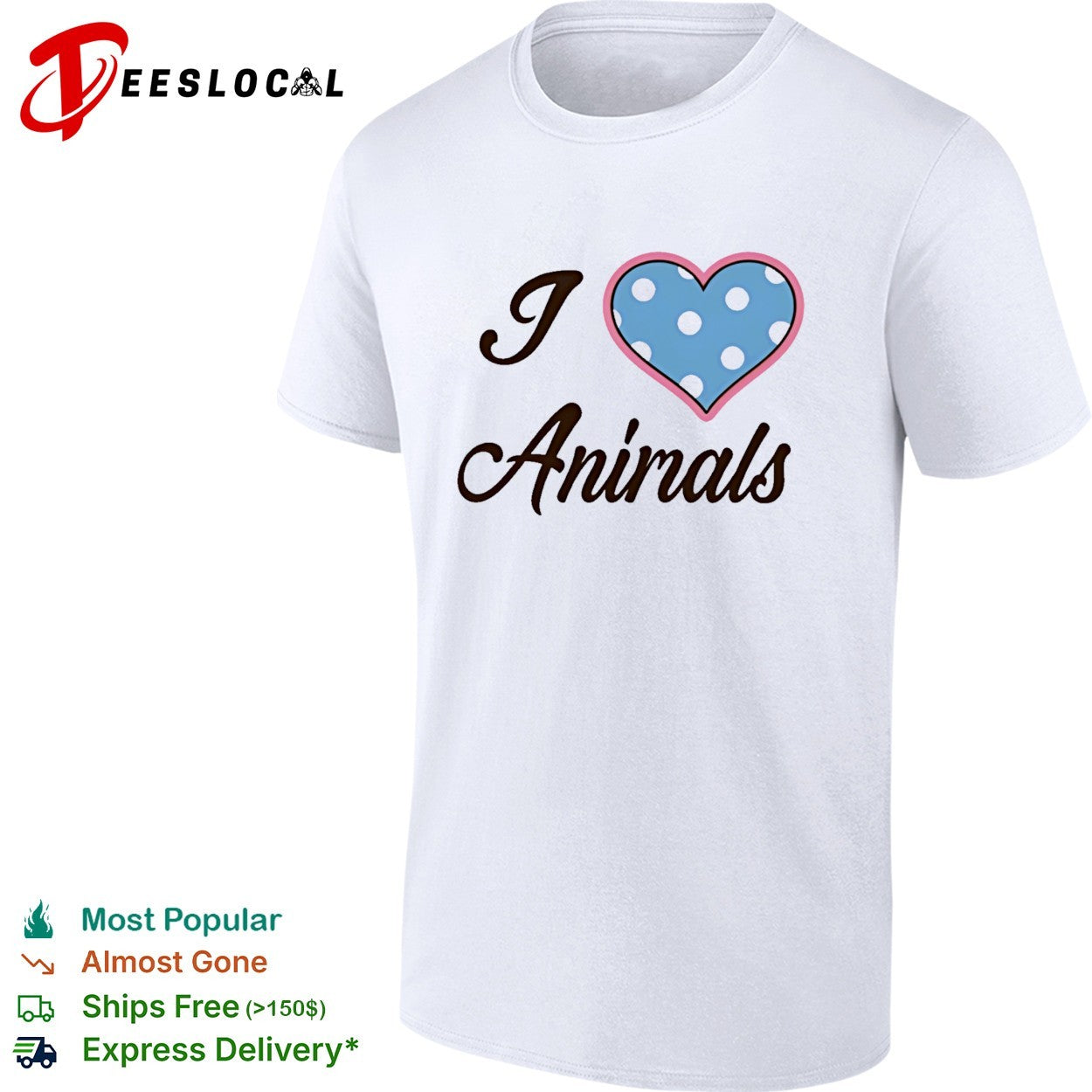 I love animals polka dot heart shirt