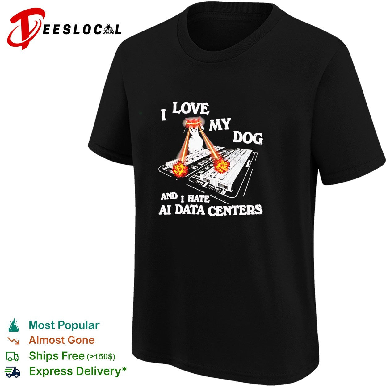 I love my dog and I hate AI data centers laser eyes shirt