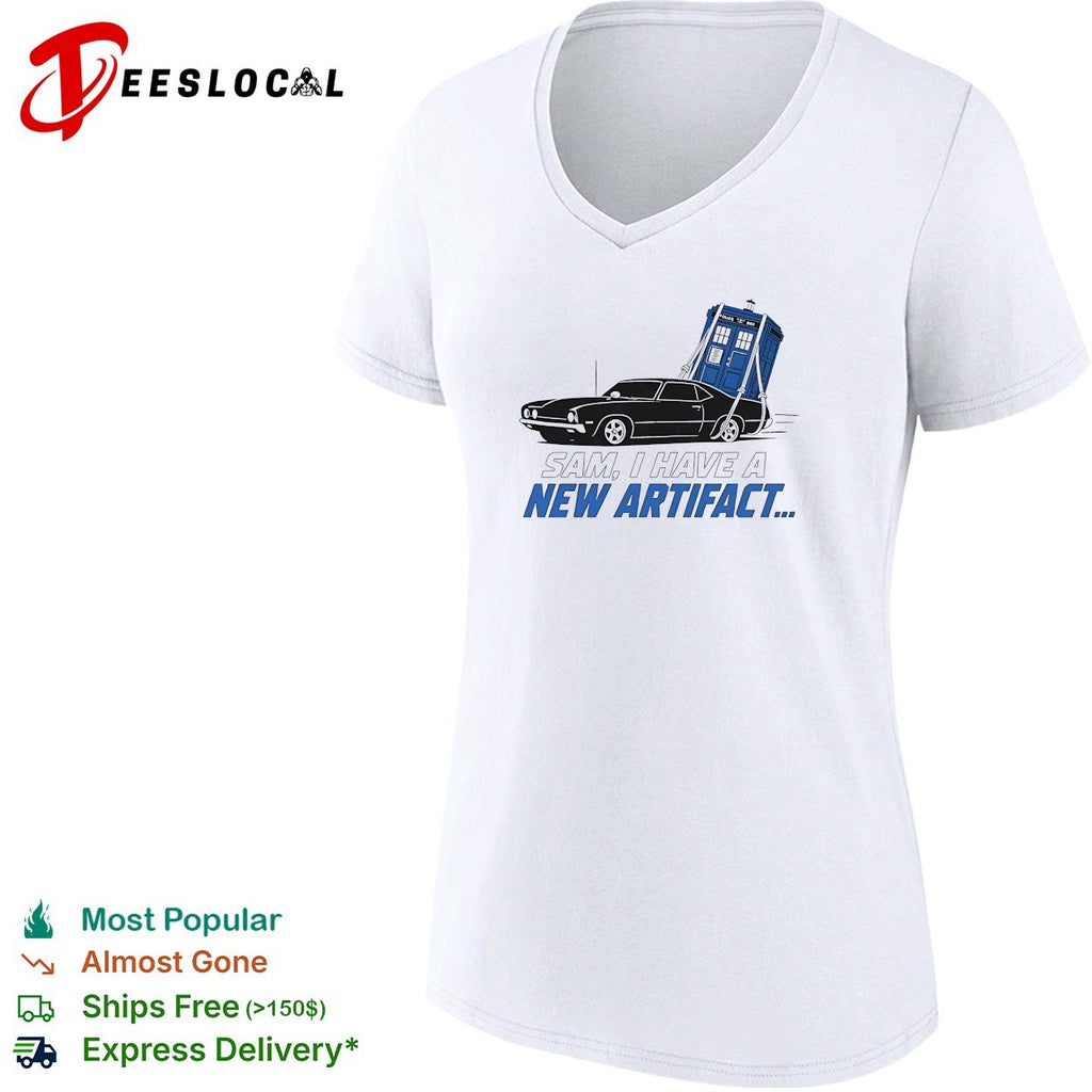 Impala towing TARDIS Sam I have a new artifact Supernatural Doctor Who shirt