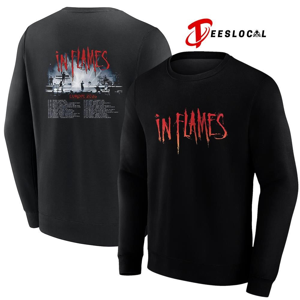 In Flames Europe 2026 tour schedule dates graphic shirt