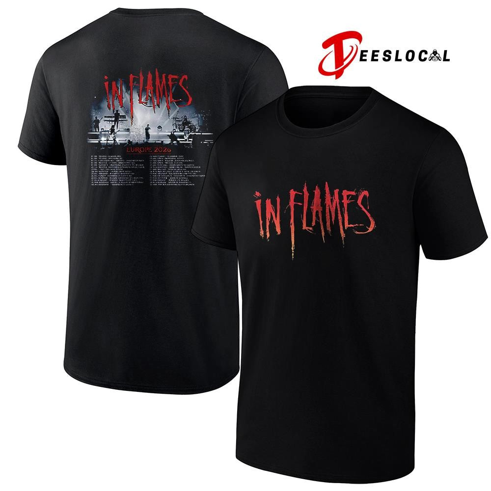 In Flames Europe 2026 tour schedule dates graphic shirt