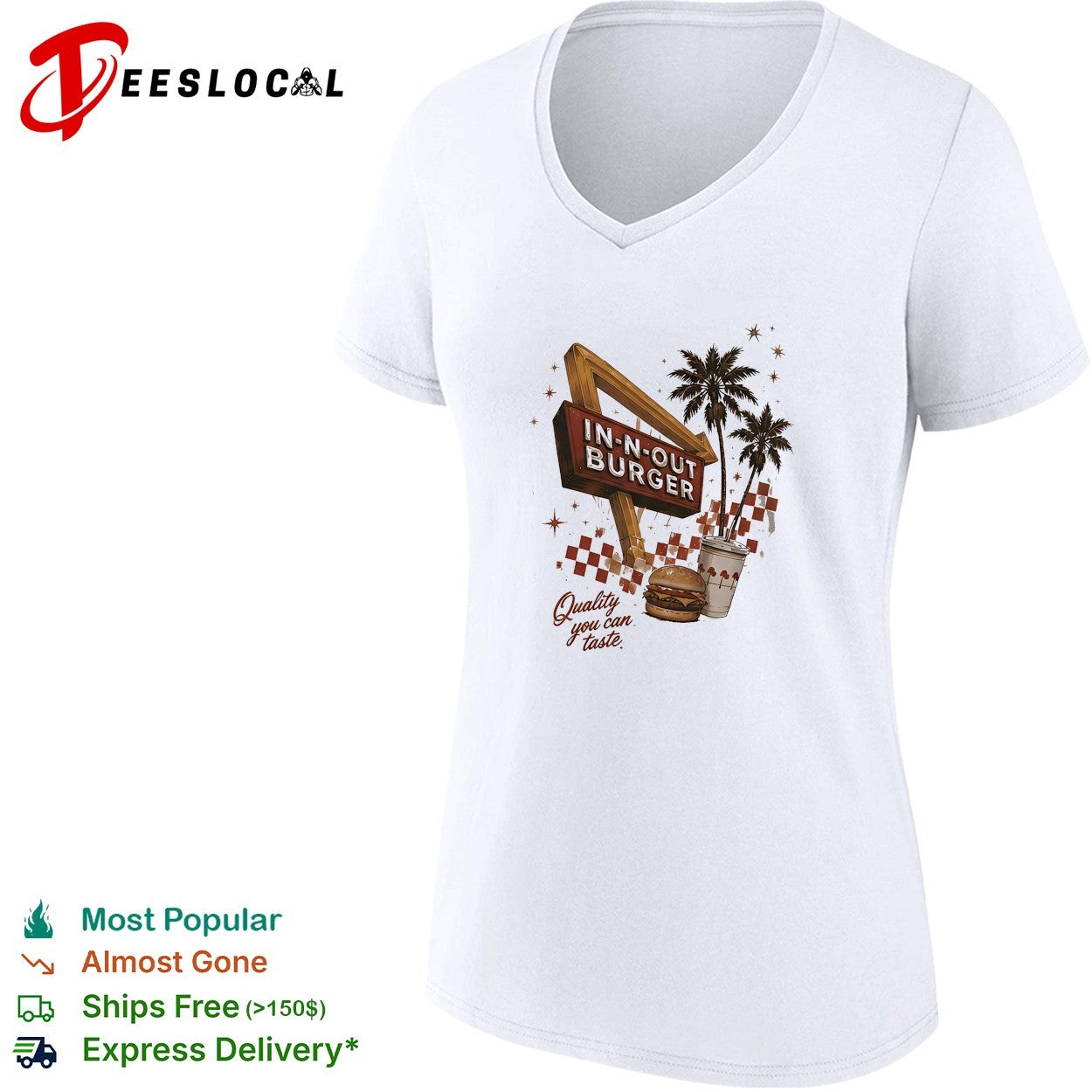 In N Out Burger quality you can taste retro sign palm trees shirt