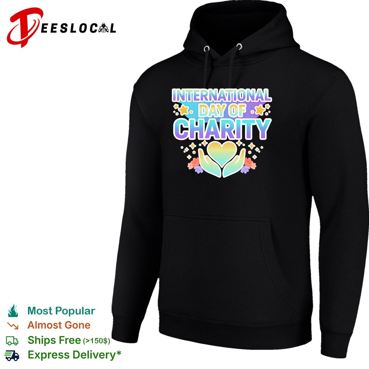 International day of charity hands holding heart flowers shirt