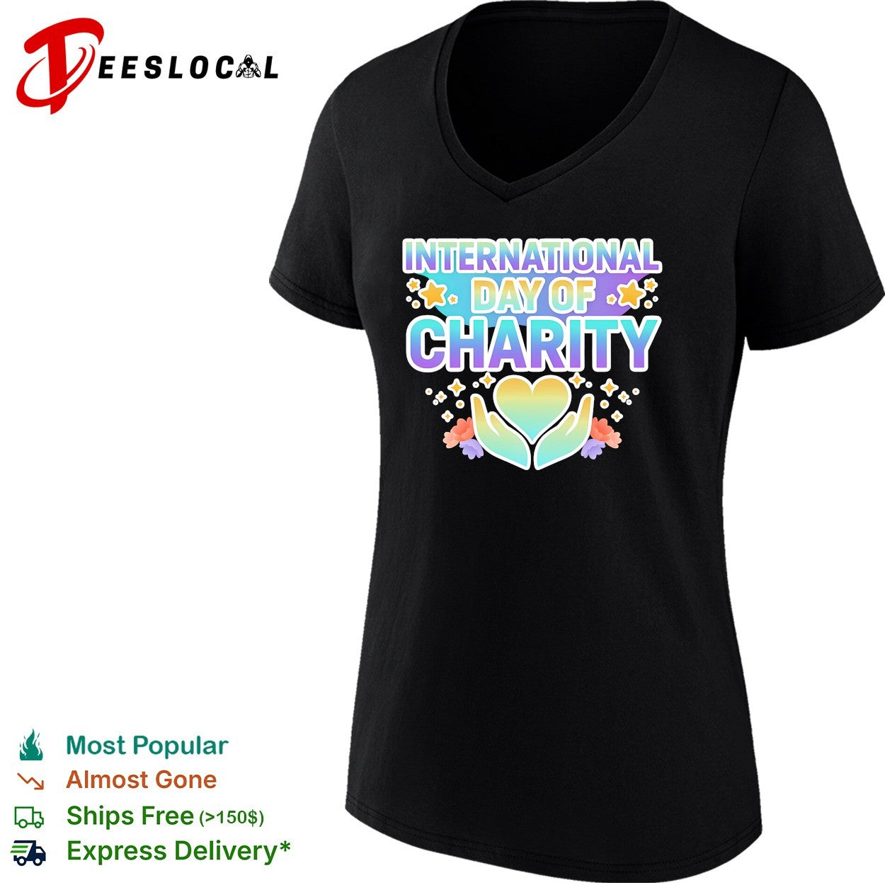 International day of charity hands holding heart flowers shirt