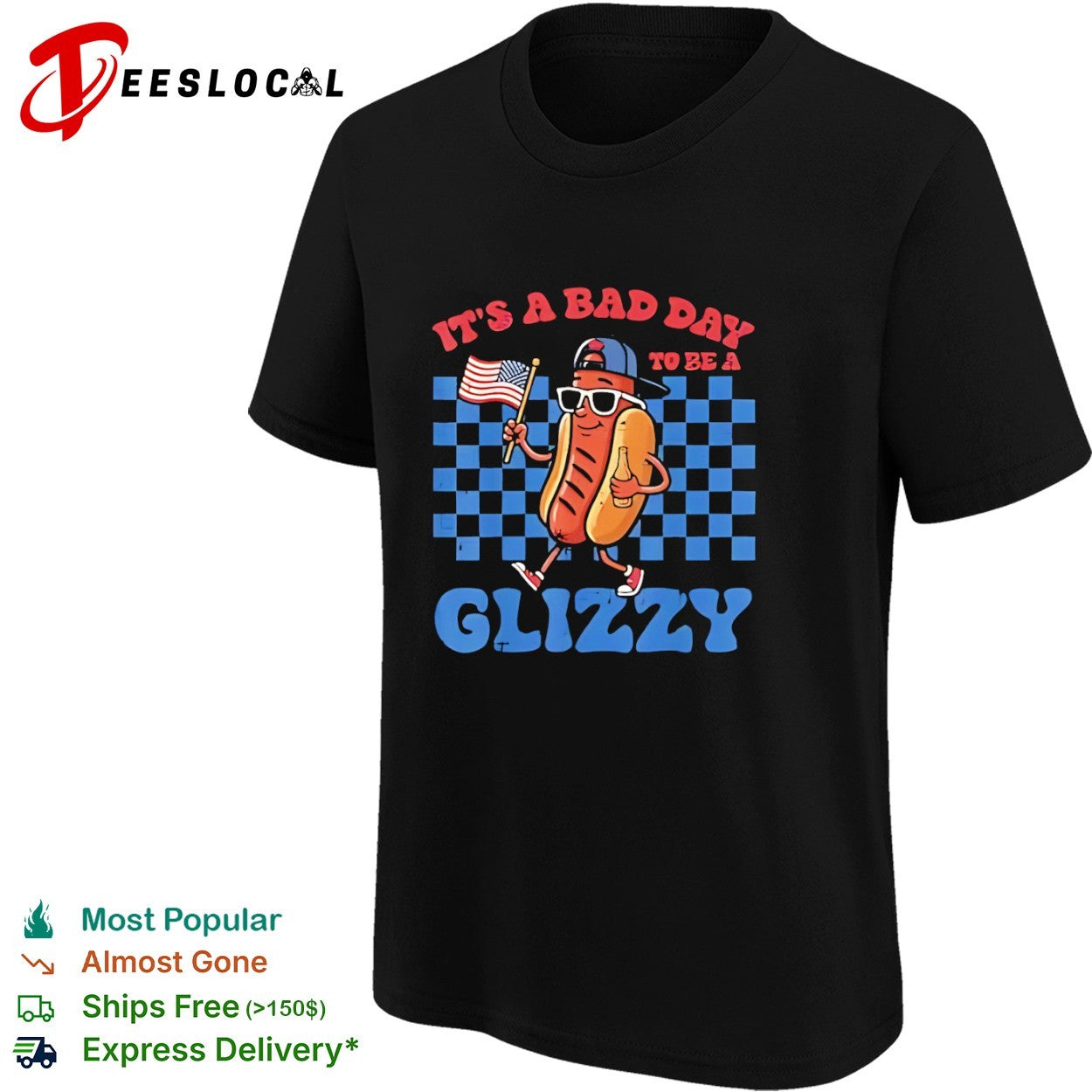 It is a bad day to be a glizzy hot dog american flag shirt