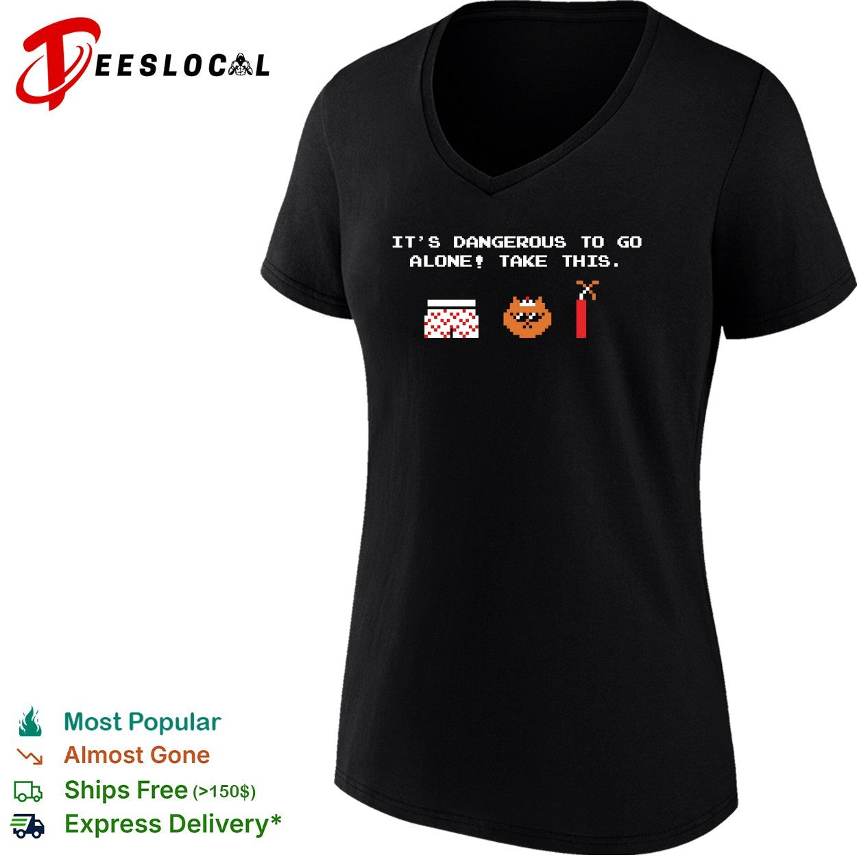 It’s dangerous to go alone take this pixel art boxers cat dynamite Zelda shirt