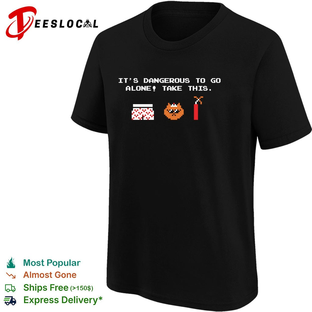 It’s dangerous to go alone take this pixel art boxers cat dynamite Zelda shirt