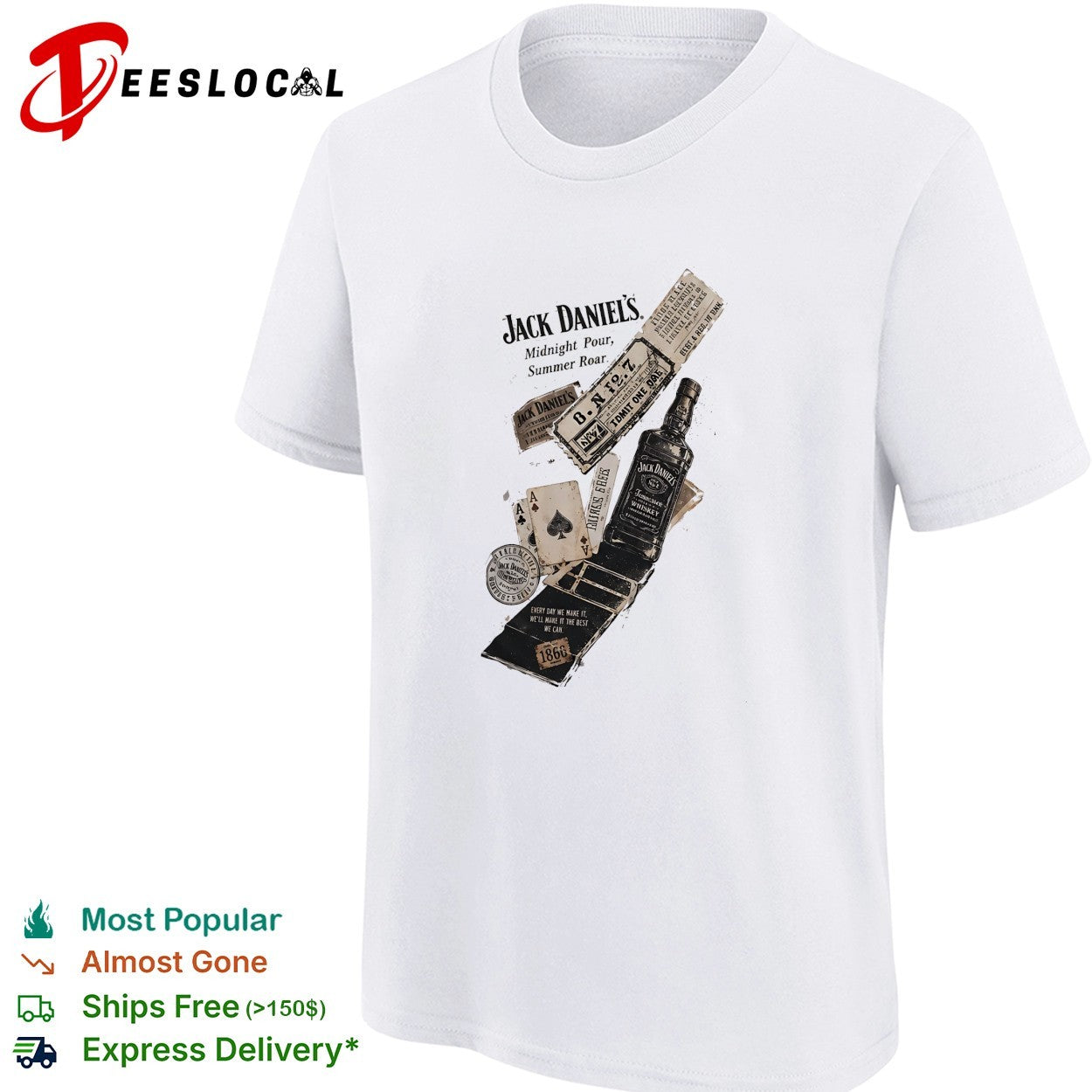 Jack Daniel’s midnight pour summer roar Old No 7 1866 playing cards shirt