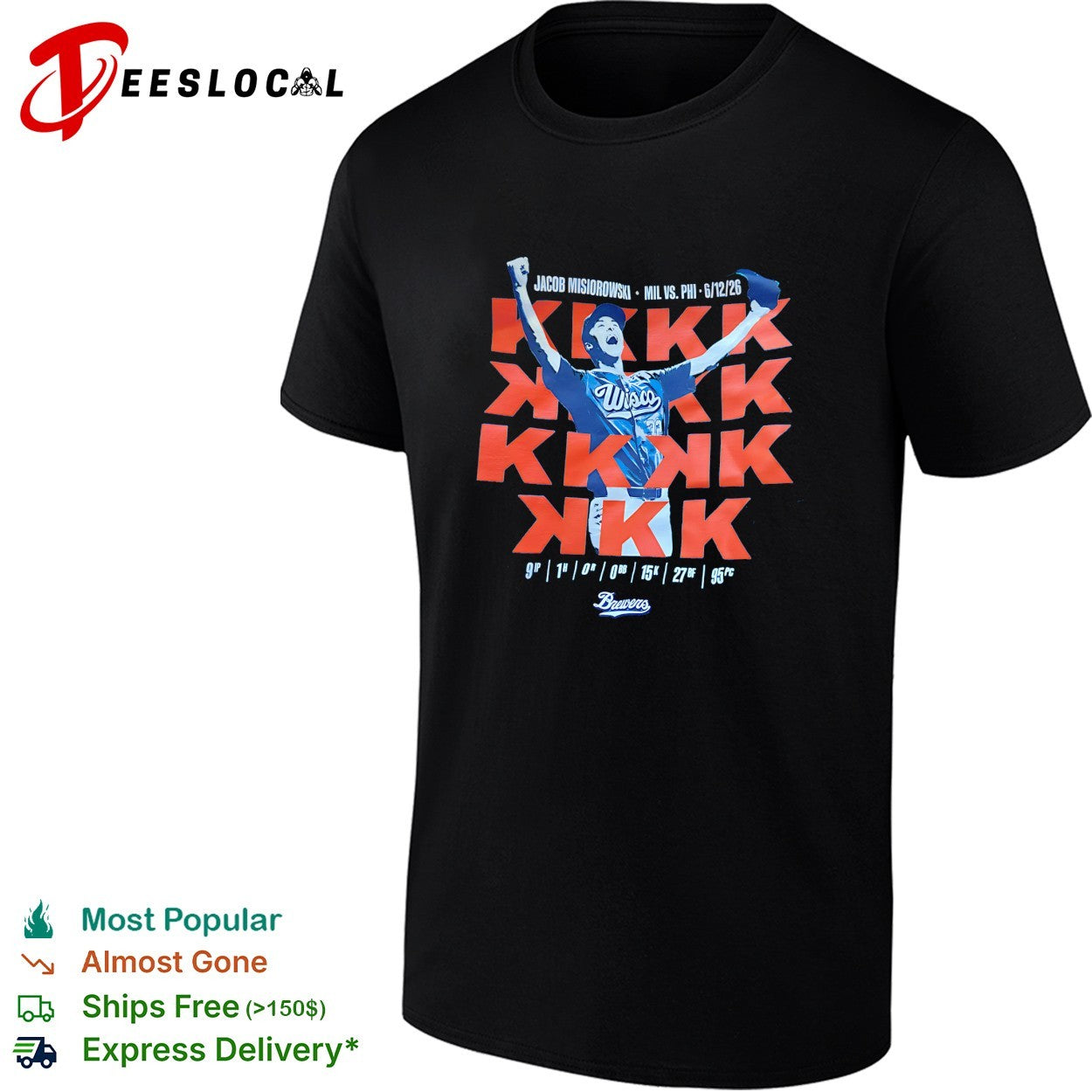 Jacob Misiorowski Milwaukee Brewers 15 strikeouts MIL vs PHI 2026 shirt