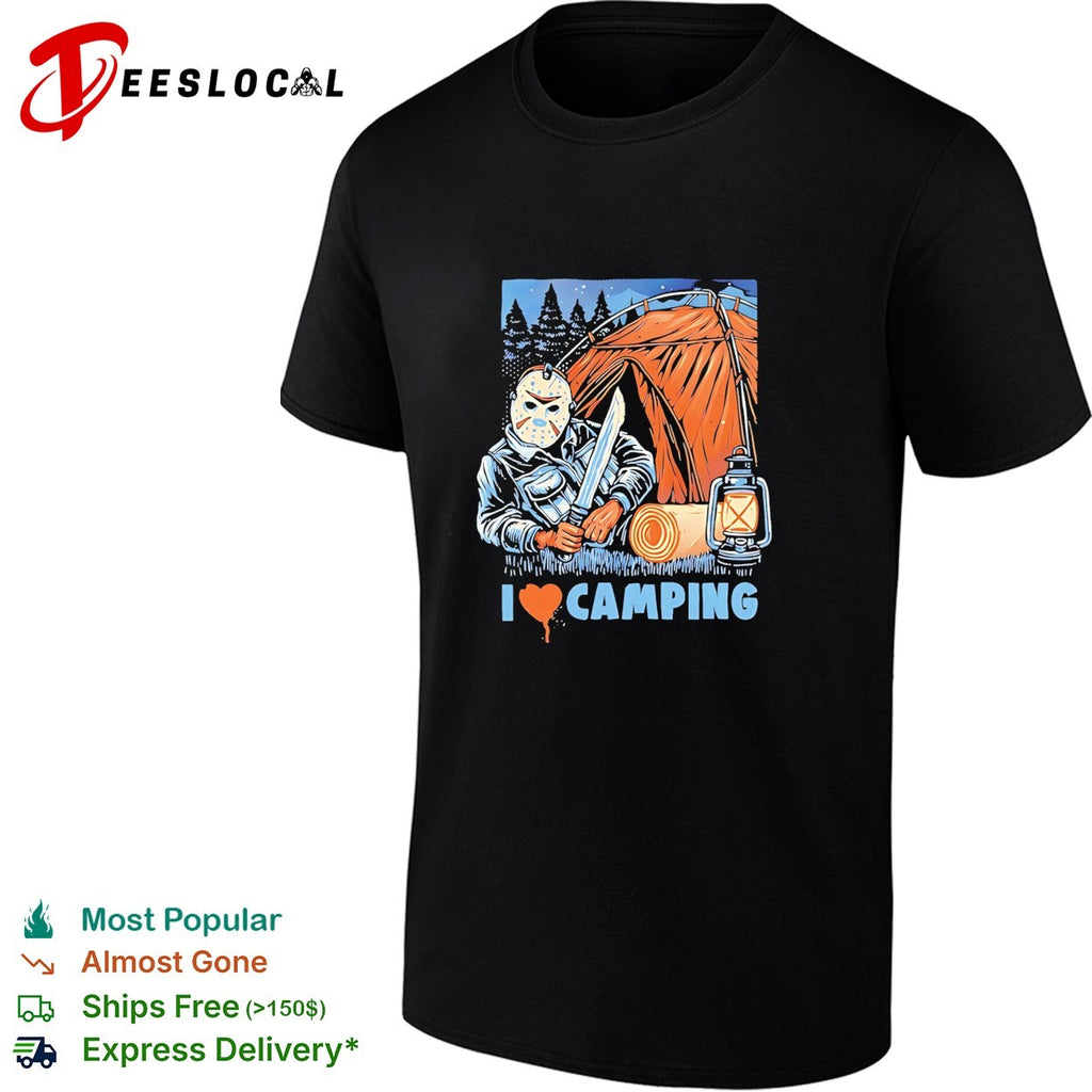 Jason Voorhees holding knife I love camping vintage shirt