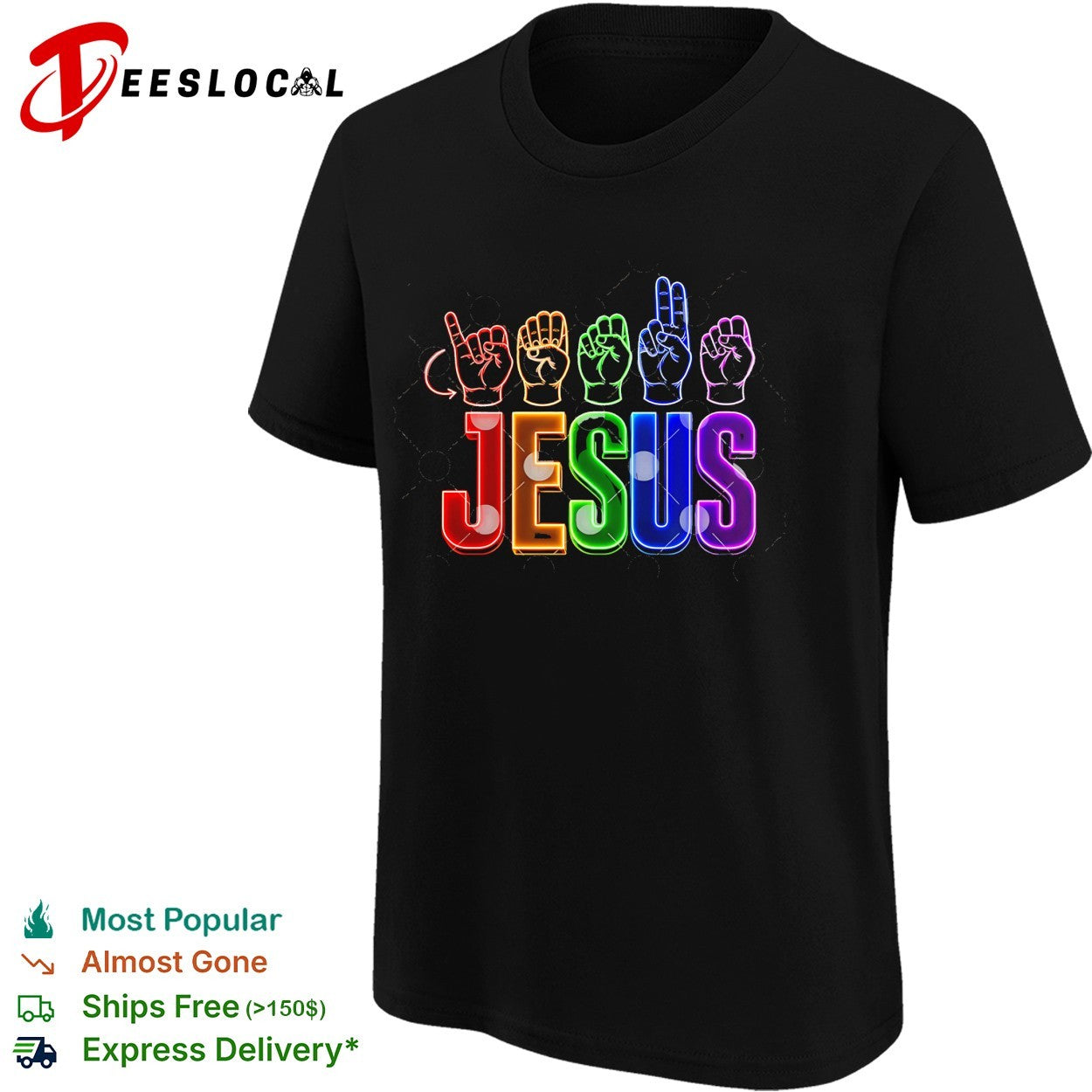 Jesus ASL sign language hands neon letters shirt