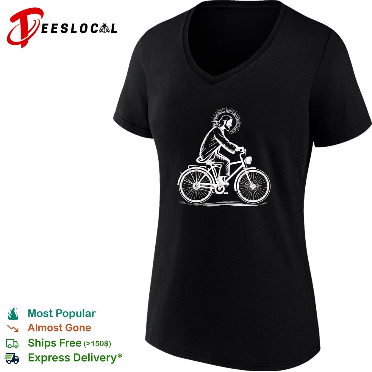Jesus Christ riding bicycle with halo line art shirt
