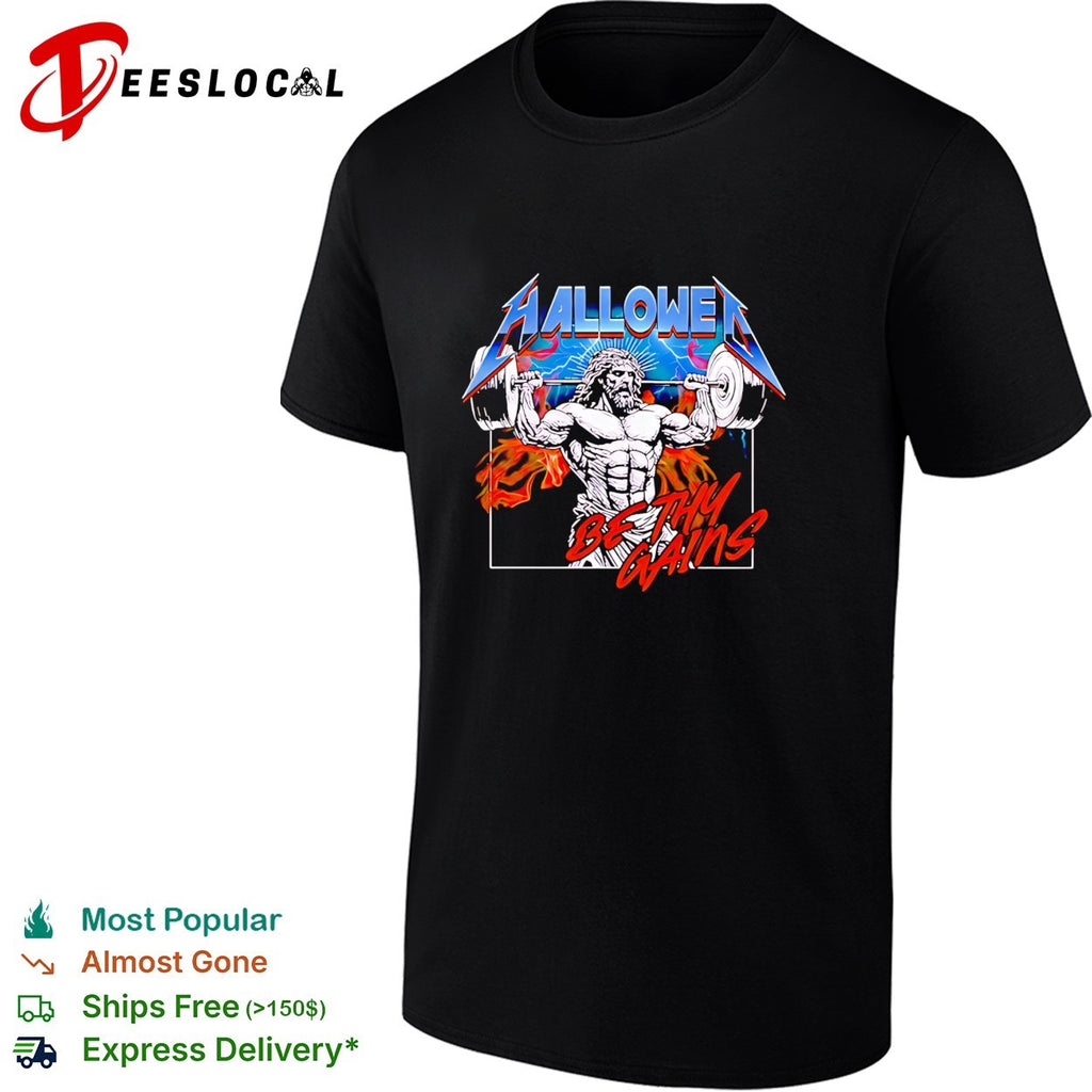 Jesus weightlifting musclar Hallowed Be Thy Gains shirt