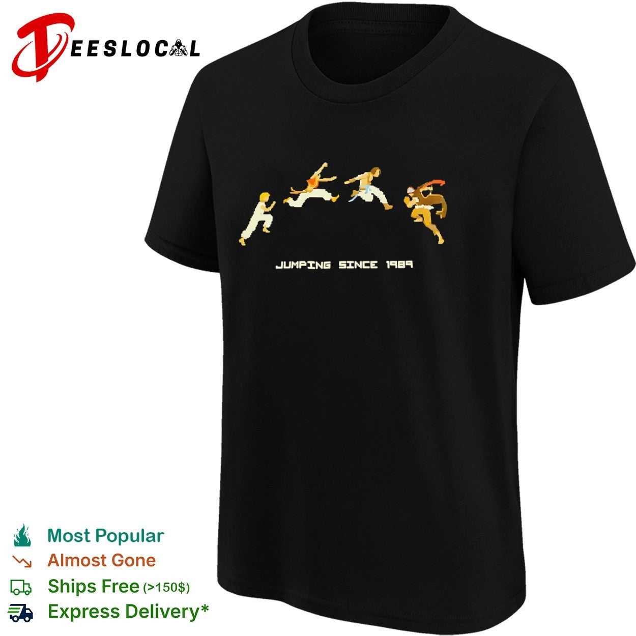 Jumping since 1989 pixel art characters shirt