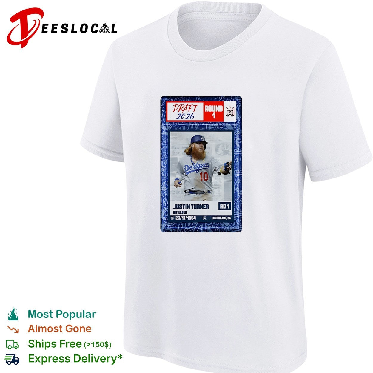Justin Turner Los Angeles Dodgers MLB Draft 2026 Round 1 infielder trading card shirt