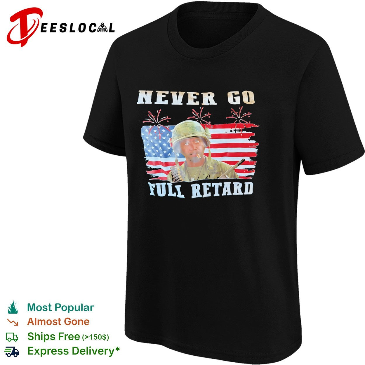 Kirk Lazarus Tropic Thunder never go full retard US flag shirt