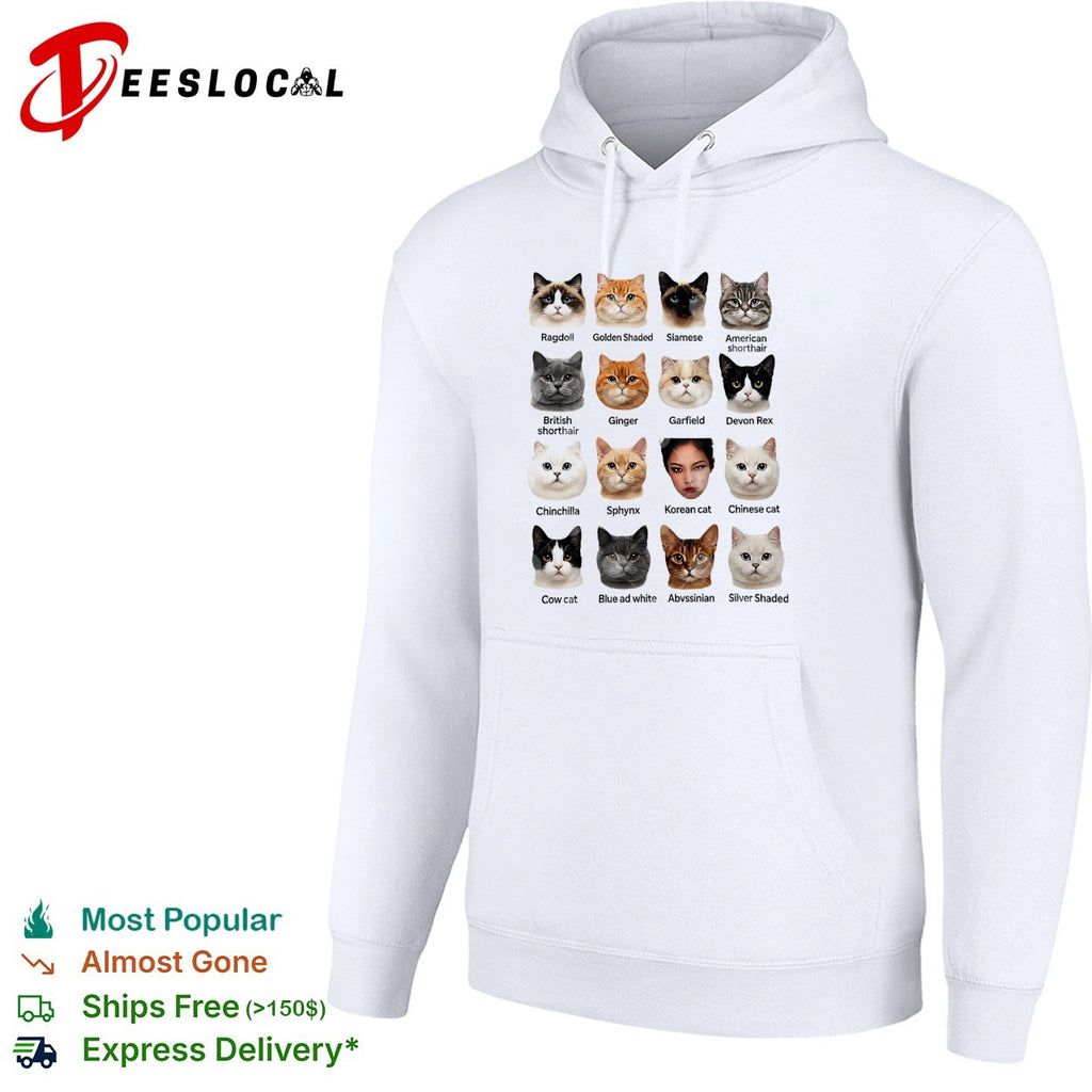 Korea cat breeds faces chart Ragdoll Siamese Sphynx British Shorthair shirt