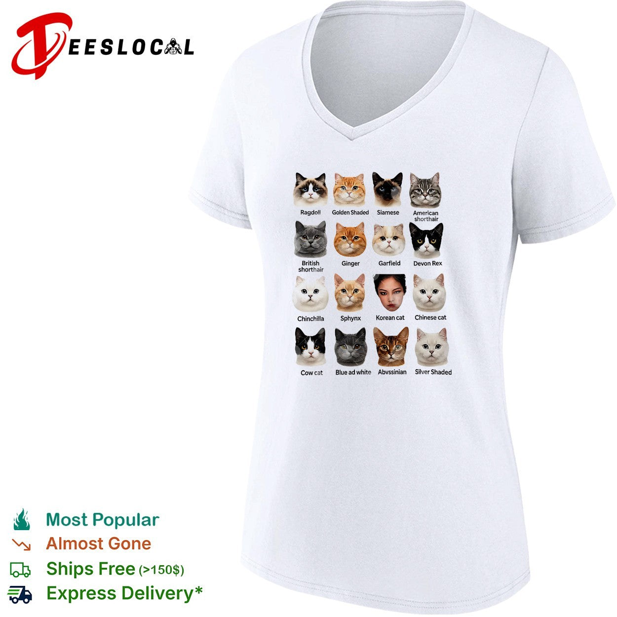 Korea cat breeds faces chart Ragdoll Siamese Sphynx British Shorthair shirt